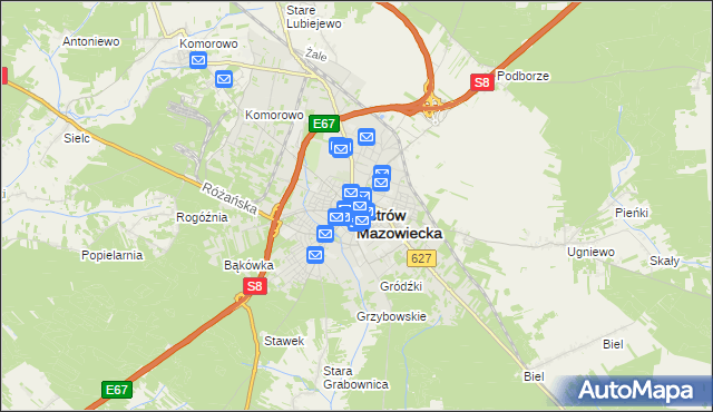 mapa Ostrów Mazowiecka, Ostrów Mazowiecka na mapie Targeo