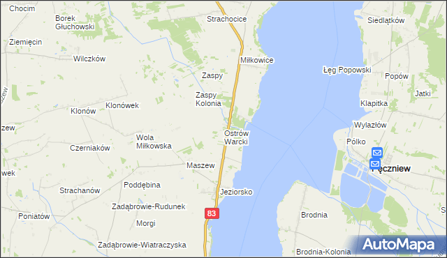 mapa Ostrów Warcki, Ostrów Warcki na mapie Targeo