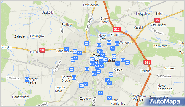 mapa Ostrów Wielkopolski, Ostrów Wielkopolski na mapie Targeo