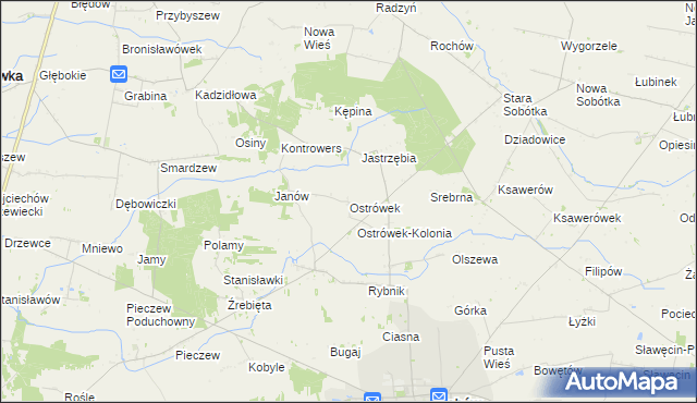 mapa Ostrówek gmina Grabów, Ostrówek gmina Grabów na mapie Targeo
