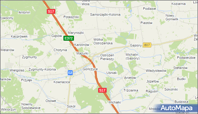 mapa Ostrożeń Drugi, Ostrożeń Drugi na mapie Targeo