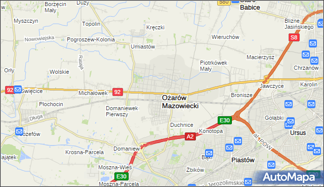 mapa Ożarów Mazowiecki, Ożarów Mazowiecki na mapie Targeo