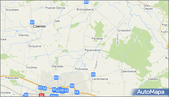 mapa Pacanowice, Pacanowice na mapie Targeo
