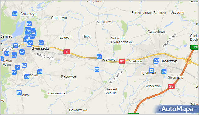 mapa Paczkowo gmina Swarzędz, Paczkowo gmina Swarzędz na mapie Targeo