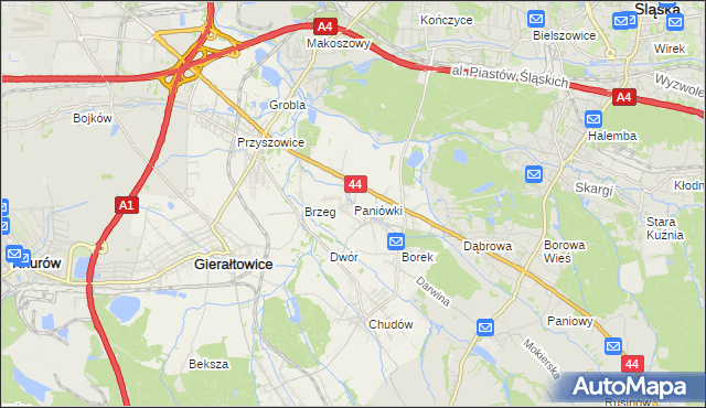 mapa Paniówki, Paniówki na mapie Targeo