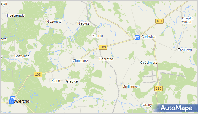 mapa Paprotno gmina Karnice, Paprotno gmina Karnice na mapie Targeo
