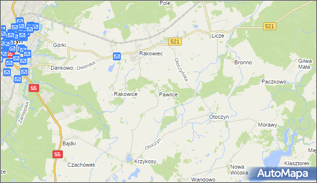 mapa Pawlice, Pawlice na mapie Targeo