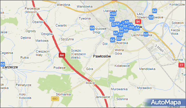 mapa Pawłosiów, Pawłosiów na mapie Targeo