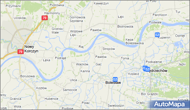 mapa Pawłów gmina Bolesław, Pawłów gmina Bolesław na mapie Targeo