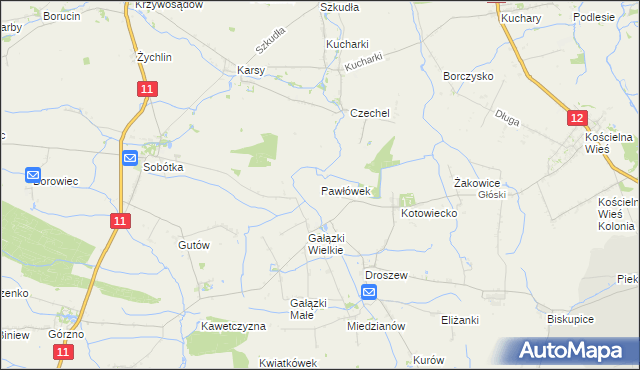 mapa Pawłówek gmina Nowe Skalmierzyce, Pawłówek gmina Nowe Skalmierzyce na mapie Targeo