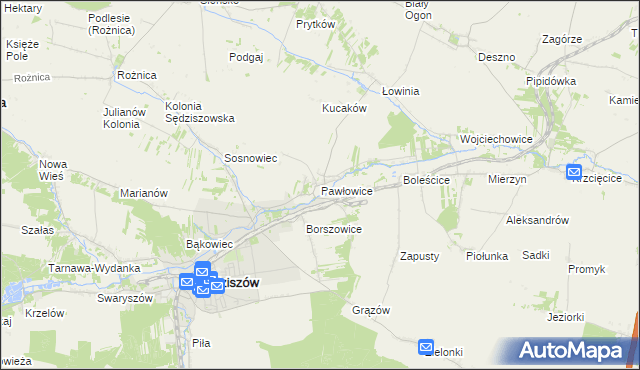 mapa Pawłowice gmina Sędziszów, Pawłowice gmina Sędziszów na mapie Targeo
