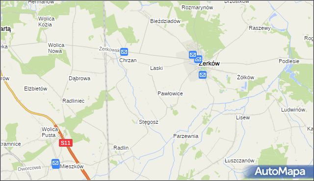 mapa Pawłowice gmina Żerków, Pawłowice gmina Żerków na mapie Targeo