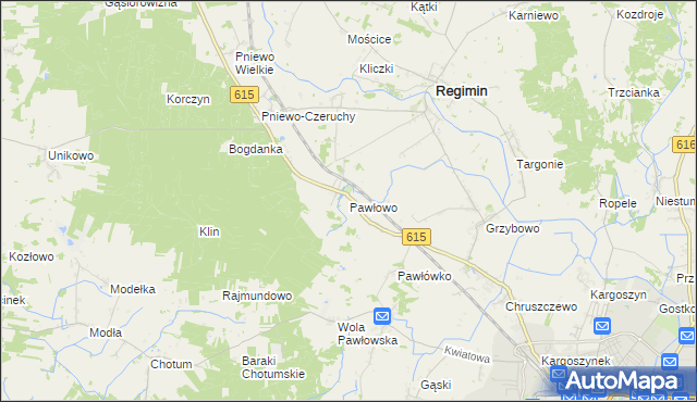 mapa Pawłowo gmina Regimin, Pawłowo gmina Regimin na mapie Targeo