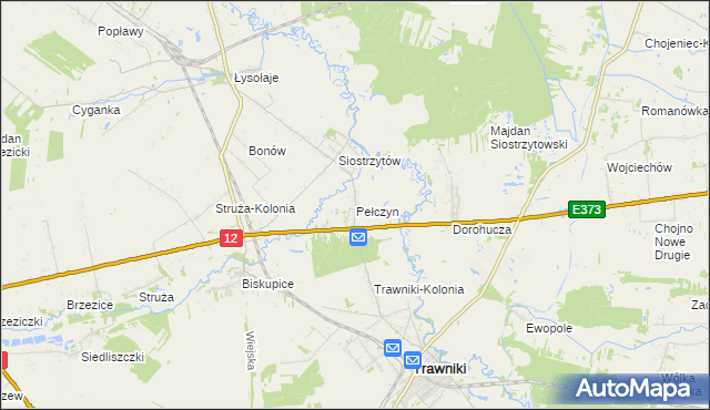 mapa Pełczyn gmina Trawniki, Pełczyn gmina Trawniki na mapie Targeo