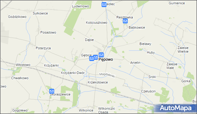 mapa Pępowo powiat gostyński, Pępowo powiat gostyński na mapie Targeo