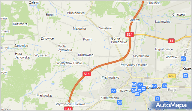 mapa Petrykozy gmina Pabianice, Petrykozy gmina Pabianice na mapie Targeo