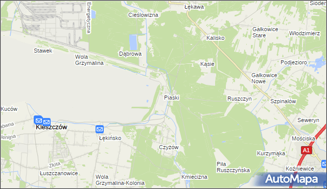 mapa Piaski gmina Kleszczów, Piaski gmina Kleszczów na mapie Targeo
