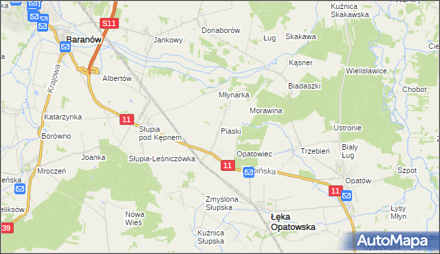 mapa Piaski gmina Łęka Opatowska, Piaski gmina Łęka Opatowska na mapie Targeo