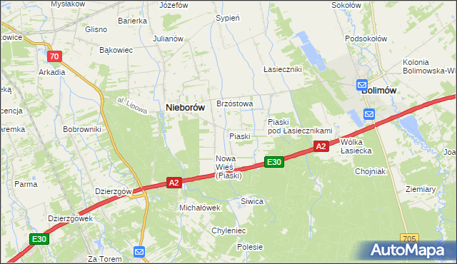 mapa Piaski gmina Nieborów, Piaski gmina Nieborów na mapie Targeo