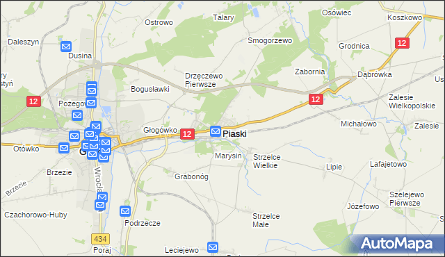 mapa Piaski powiat gostyński, Piaski powiat gostyński na mapie Targeo