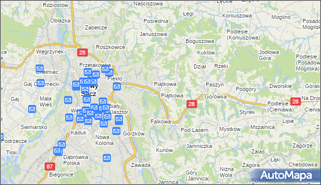mapa Piątkowa gmina Chełmiec, Piątkowa gmina Chełmiec na mapie Targeo