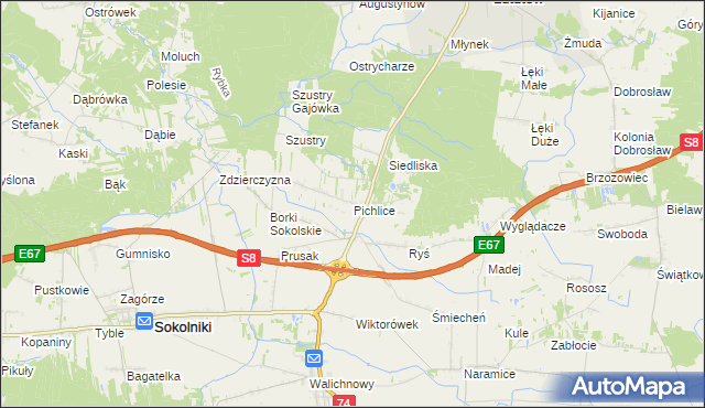 mapa Pichlice, Pichlice na mapie Targeo