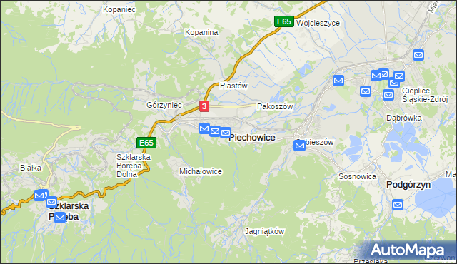 mapa Piechowice powiat jeleniogórski, Piechowice powiat jeleniogórski na mapie Targeo