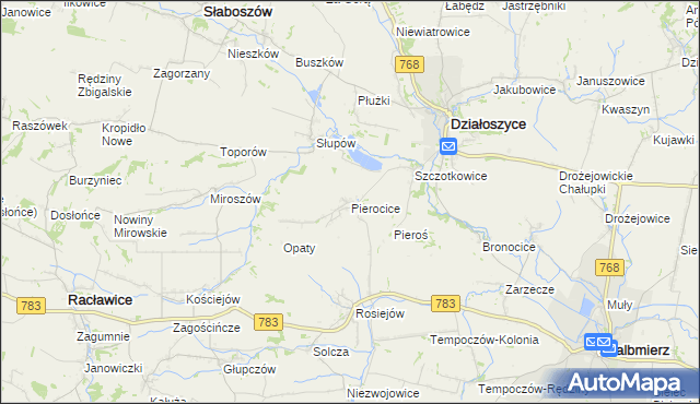 mapa Pierocice, Pierocice na mapie Targeo