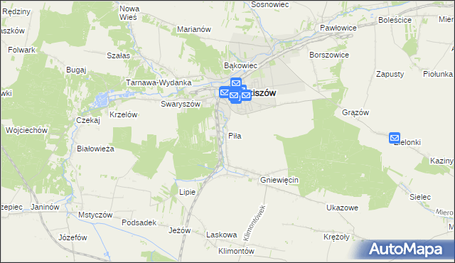mapa Piła gmina Sędziszów, Piła gmina Sędziszów na mapie Targeo