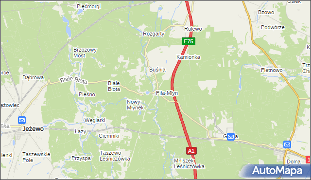 mapa Piła-Młyn gmina Jeżewo, Piła-Młyn gmina Jeżewo na mapie Targeo