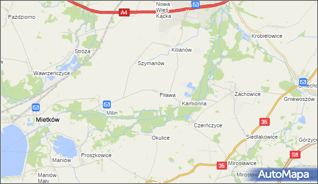 mapa Piława gmina Mietków, Piława gmina Mietków na mapie Targeo