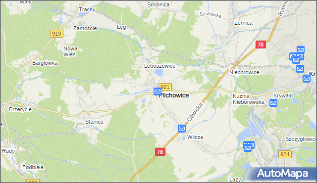mapa Pilchowice powiat gliwicki, Pilchowice powiat gliwicki na mapie Targeo