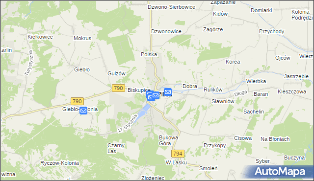 mapa Pilica powiat zawierciański, Pilica powiat zawierciański na mapie Targeo