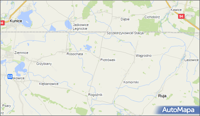 mapa Piotrówek gmina Kunice, Piotrówek gmina Kunice na mapie Targeo