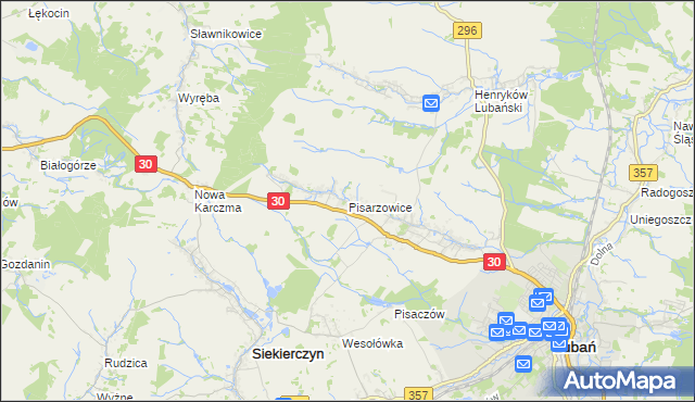 mapa Pisarzowice gmina Lubań, Pisarzowice gmina Lubań na mapie Targeo