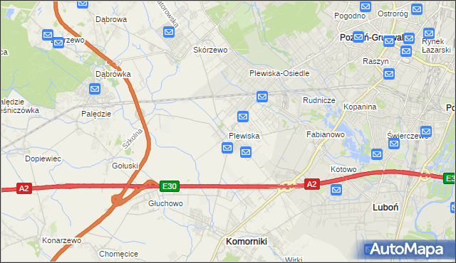 mapa Plewiska gmina Komorniki, Plewiska gmina Komorniki na mapie Targeo