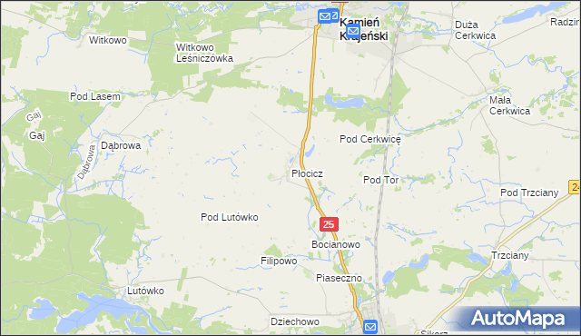 mapa Płocicz gmina Kamień Krajeński, Płocicz gmina Kamień Krajeński na mapie Targeo