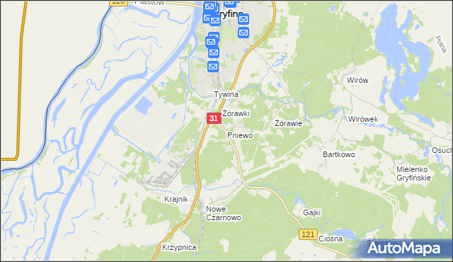 mapa Pniewo gmina Gryfino, Pniewo gmina Gryfino na mapie Targeo