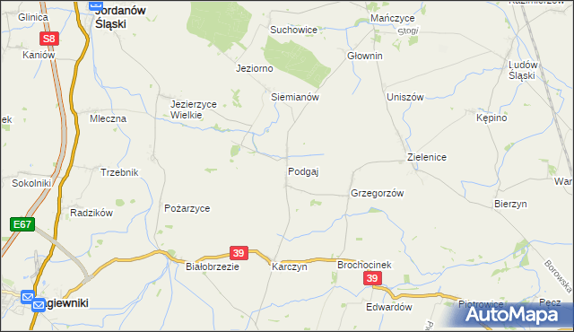 mapa Podgaj gmina Kondratowice, Podgaj gmina Kondratowice na mapie Targeo