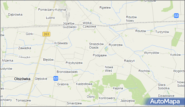 mapa Podgajew gmina Kłodawa, Podgajew gmina Kłodawa na mapie Targeo