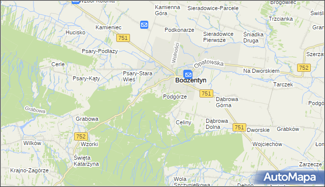 mapa Podgórze gmina Bodzentyn, Podgórze gmina Bodzentyn na mapie Targeo