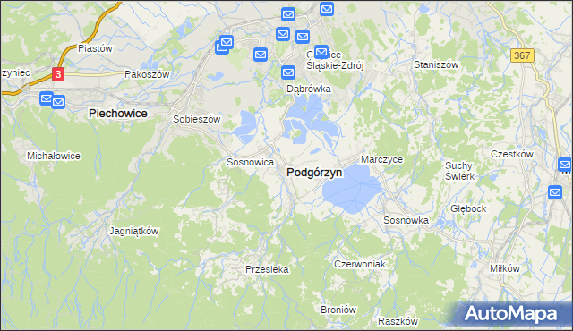 mapa Podgórzyn powiat jeleniogórski, Podgórzyn powiat jeleniogórski na mapie Targeo