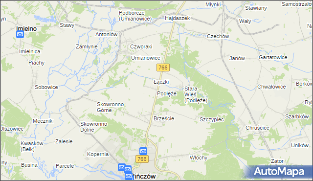 mapa Podłęże gmina Pińczów, Podłęże gmina Pińczów na mapie Targeo