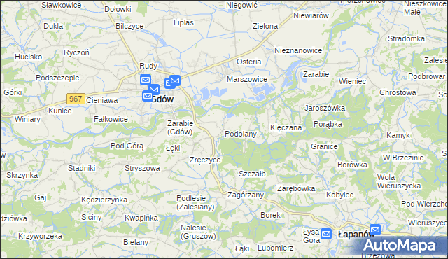 mapa Podolany gmina Gdów, Podolany gmina Gdów na mapie Targeo