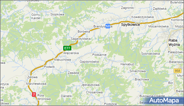 mapa Podsarnie, Podsarnie na mapie Targeo