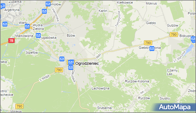 mapa Podzamcze gmina Ogrodzieniec, Podzamcze gmina Ogrodzieniec na mapie Targeo