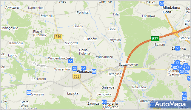 mapa Podzamcze gmina Piekoszów, Podzamcze gmina Piekoszów na mapie Targeo