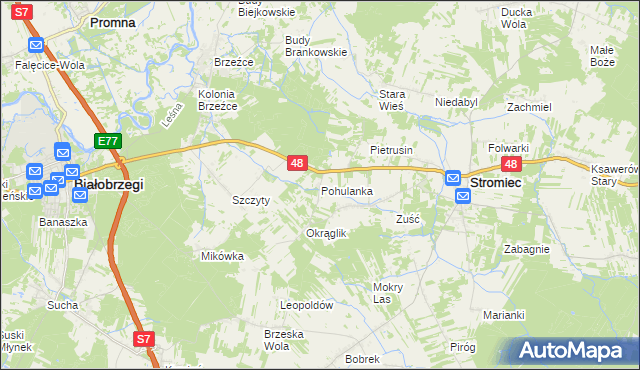 mapa Pohulanka gmina Białobrzegi, Pohulanka gmina Białobrzegi na mapie Targeo