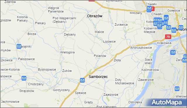 mapa Polanów gmina Samborzec, Polanów gmina Samborzec na mapie Targeo