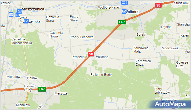 mapa Polichno gmina Wolbórz, Polichno gmina Wolbórz na mapie Targeo